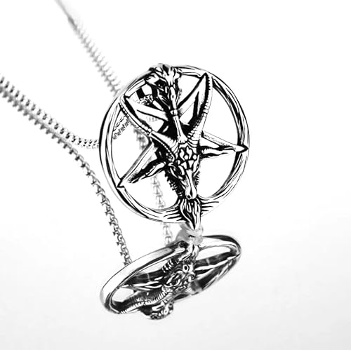 Colar Masculino Corrente Aço Inox + Pingente Pentagrama Cordão 60cm Bode Baphomet Estrela 5 Pontas