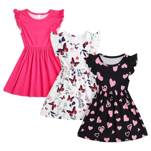 Image of Toddler Little Girls Casual Dresses Short Sleeve Crew Neck Graphic Cartoon Dress for 2-8 Years
