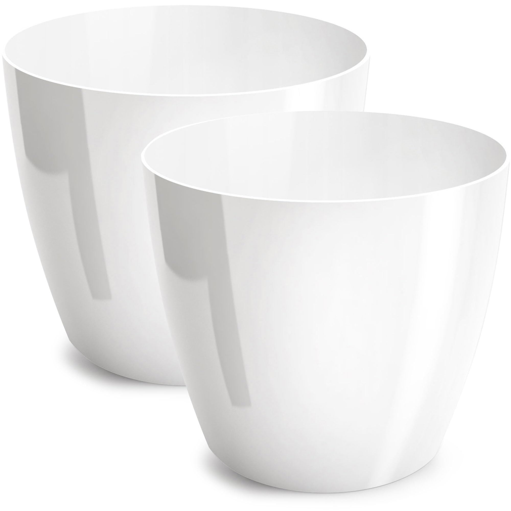PECZEKO Macetas Brillantes Macetas Decorativas Hierbas Macetas Redondas de plástico duraderas y Ligeras para salón, Comedor, Cocina, terraza, balcón Juego de 2 Piezas (Blanco, diámetro 18 cm)
