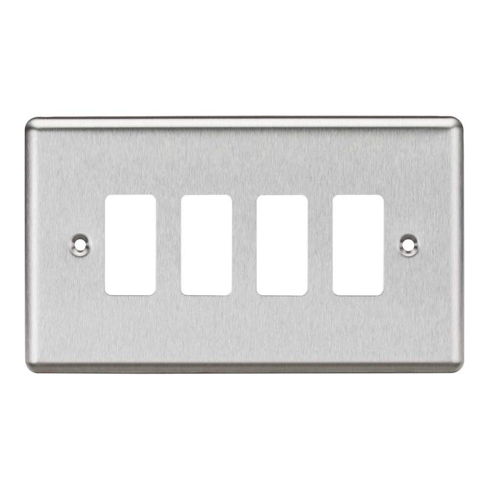 Knightsbridge Brushed Chrome 4G Grid Faceplate - Rounded Edge