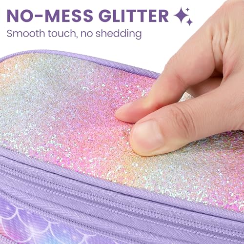 Image of Bagseri Pencil Case for Girls - Large Expandable Kids Pencil Pouch | Wide Opening Pencil Pouch Organizer for School Supplies, Cute Kids Pencil Case for Girls, Glitter Purple Mermaid