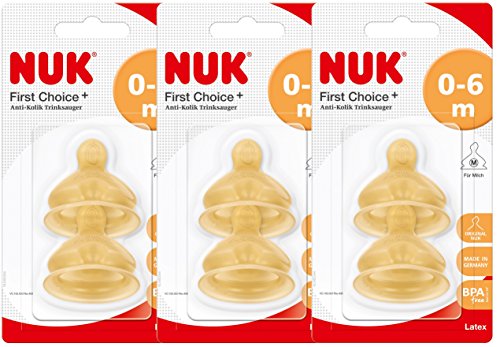 Nuk Latex 10120014 tetinas First Choice +, tamaño 1 (0-6 meses) M, 3-pack (3 x 2er Blister)