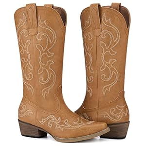 HISEA Rollda Cowboy Boots for Women Western Cowgirl Boots with Chunky Heel Ladies Snip Toe Mid-Calf Boots