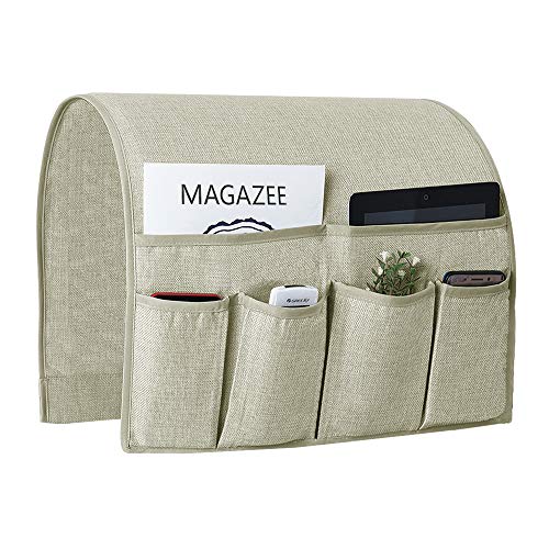 Joywell Sofa Armlehne Pocket Organizer, Couch Armlehne Caddy mit 6 Taschen für Zeitschriften, Bücher, TV Fernbedienung, Handy, iPad hellgrau