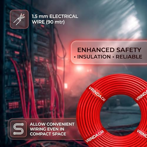 Image of VRINDA Red 4mm 90 Meter Electrical Wire | FR PVC Insulated Heavy-Duty CCA Copper Cable for Home, Office & Industrial Wiring | Durable & Safe Performance