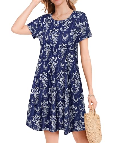 Image of JOLIGAL Summer Dresses for Women Casual Short Sleeve Sundress Scoop Neck Beach T Shirt Dress with Pockets 2026