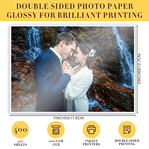 400 Sheets Glossy Double Sided Photo Paper 54Lbs 9.5Mil 200Gsm Picture Paper Glossy Photo Paper For Inkjet Printing Printer Making Photo Calender Greeting Card Art Printing (5 X 7 Inches) #TOP2