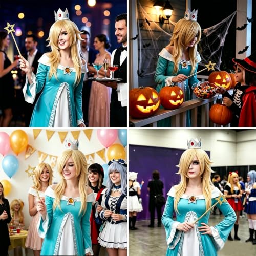 Image of LABEAUTE 6Pcs Long Blonde Princess Cosplay Wig for Women with Crown Wand Brooch Earrings Wig Cap Anime Costume for Halloween /Party