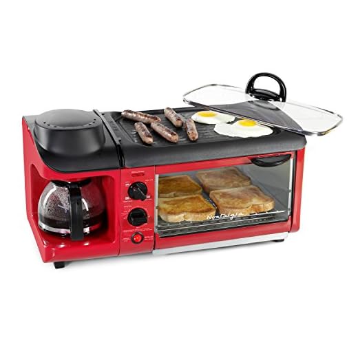 Nostalgia BSET300RETRORED Retro 3-in-1 Family Size Breakfast Station