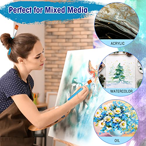 Image of Zonon 30 Pieces Paint Brushes Bulk Small Flat Top Acrylic Oil Paint Brush for Artists Mini Touch up Crafts Detail Painting(1 Inch,Blue)
