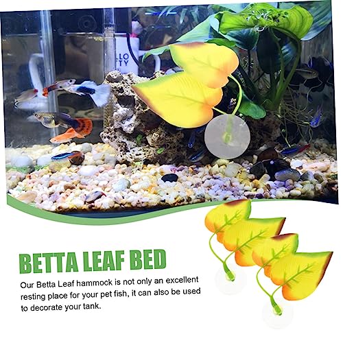 CORHAD 2 Pcs Betta Fish Hammock Leaf Bed with Cup Natural Aquarium Decoration for Betta Fish Habitat Tank Ornaments for Resting and Spawning and Lightweight Design - Image 2