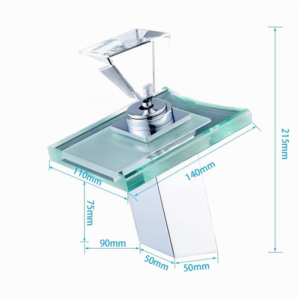 Grifo De Lavabo Cascada Con Iluminación LED Grifo Baño De Latón Con Agua Fría Y Caliente Disponible, Moderno Monomando Cromado Grifo De Cuenca Con Válvula De Cerámica, Ahorrar El Agua