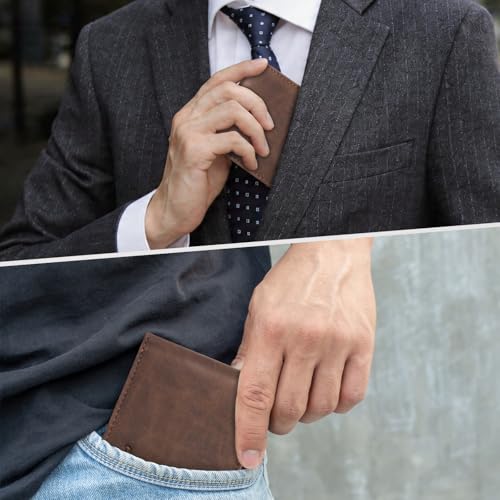 Image of Chelmon Slim Wallet for Men ID Window with RFID Blocking Front Pocket Minimalist Bifold Bussiness Card Holder Gift for Men, CH Coffee