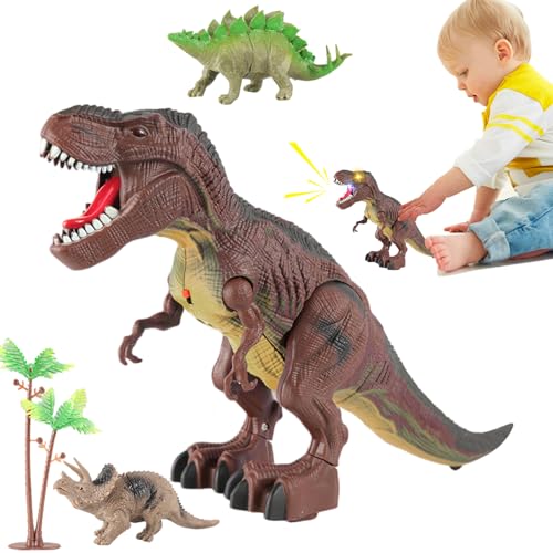 Ynnhik Juguete de dinosaurio para niños | Animal eléctrico con rugido y luces – Juguete de dinosaurio eléctrico realista para niñas de 3 a 7 años Pascua Navidad al aire libre Travel Park Klassenzim