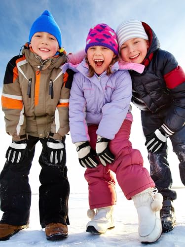 Image of SATINIOR 2 Pairs Kids Waterproof Winter Snow Gloves Ski Gloves for Boy Girl Outdoor Warm Thickening Snowboard