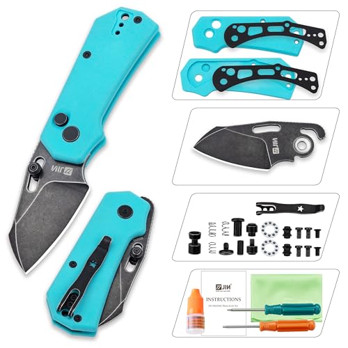 Image of JIN Rhino Pocket Knife, Button Lock Folding EDC Knife Kit, 2 inch 9Cr18MoV Steel Blade, Stonewash Finish, Blue G10 Handle, Lightweight Knives Gift for Men Women