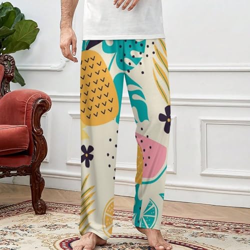 Fruit Pineapple Comfy Casual Pajama Pants,Print Drawstring Palazzo Lounge Pants Wide Leg3