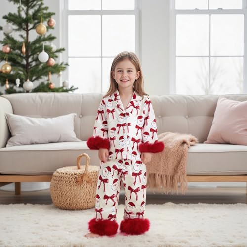 Baby Boy Girl Christmas Silk Pajamas Set Button Down Deer Santa Long Sleeve Shirts Tops and Pants Satin Pj Sets2