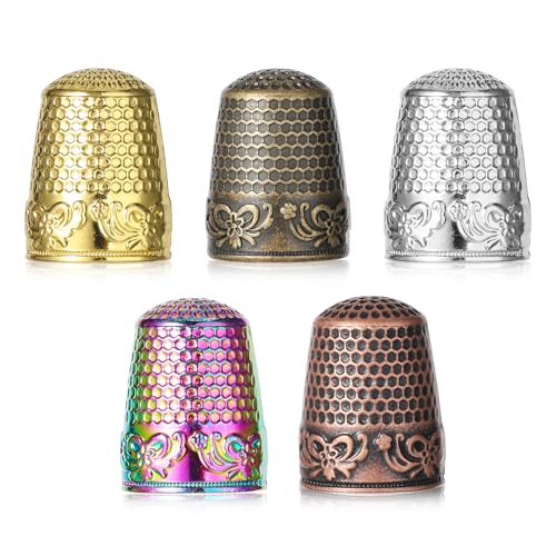 Tyqour 5 piezas dedal, juego de protectores de dedos ajustables, protector de dedos, anillo de costura para coser, dedales para coser a mano, bordado para el hogar