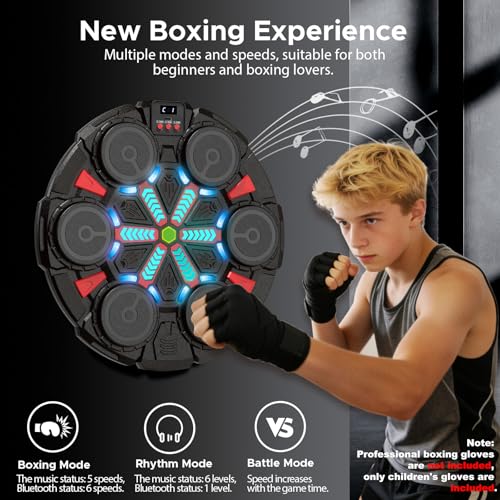 Image of Music Punching Machine for Kids Adults,Bluetooth Wall Mounted Boxing Trainer with Gloves,Rhythm Lights,2 Player Battle Mode,Reaction Training Pad,Home Gym Sport Toys Gifts for Boys Girls Teens 3-12+