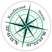 Knollwood Texas 2-Inch Vinyl Decal Sticker Latitude Longitude Compass Design