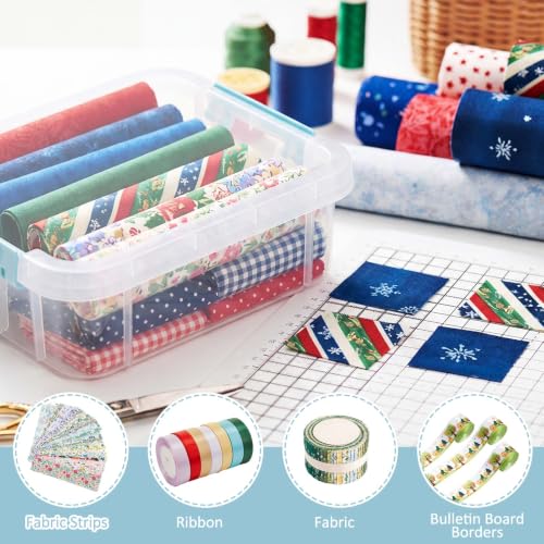 Image of Tioncy 4 Pcs 10 x 7 x 3 in Fabric Strip Case Jelly Cotton Fabric Patchwork Roll Storage Case Bulletin Board Border Bolt Storage Sewing Cloth Box for Cloth Strips Art Craft Organizer (Turquoise)