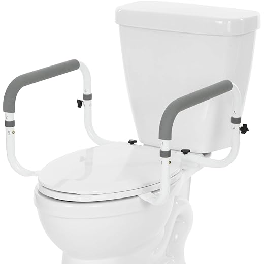 Vive Toilet Safety Rail - Adjustable Grab Bar - Compact Support Frame with Handrail for Bathroom Toilet Seat - Easy Installation for Handicap Senior Bariatrics, Elderly Balance - Padded Hand Armrest