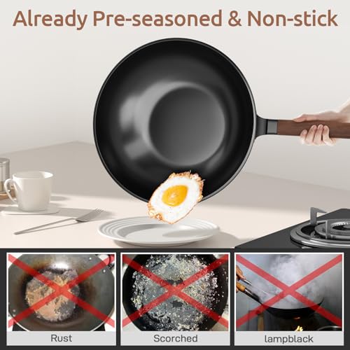 Carbon-Steel-Wok-Including-Glass-Cover-and-Silicone-Spatula-13-Inch-Woks-Stir-Fry-Pans-for-Induction-Electric-Gas-Stoves