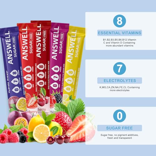 Image of Electrolytes Powder Packets Sugar Free - Liquid Daily IV Drink Mix for Rapid Hydration & Party Recovery | 6 Vitamins & 7 Electrolytes | 20 Sticks | (20 Count (Pack of 1), V5-Berry)