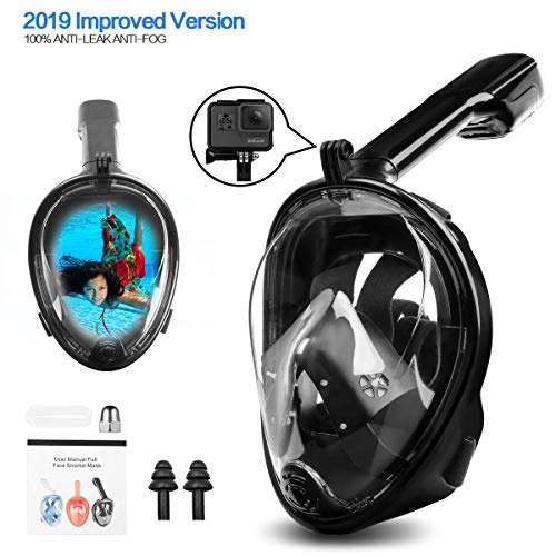 POMISTY Masque de Plongée,Masque de Snorkeling Intégral pour Vision 180 u00b0,Antibuée Anti-Fuite sous-Marine, Snorkel Masque Support de Caméra/Gopro, Adapté pour Adultes et Enfants