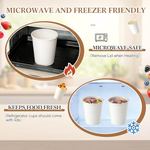 Image of Sabary 50 Pack 32oz Paper Soup Containers with Lids, Disposable to Go Soup Bowls, Ice Cream Cups, Take out Food Storage Containers, Microwavable and Freezer Safe for Ice Cream, Noodles, Snack, Yogurt