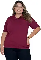 Camisa Feminina Gola Polo Listrada Vinho Plus Size