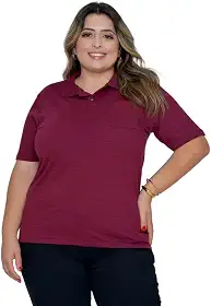 Camisa Feminina Gola Polo Listrada Vinho Plus Size