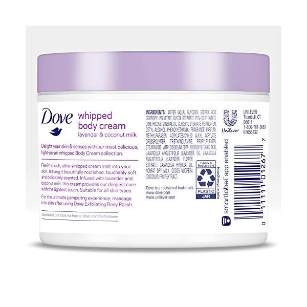Dove Whipped Body Cream Dry Skin Moisturizer Lavender and Coconut Milk Nourishes Skin Deeply, 10 Ounce (Pack of 3)