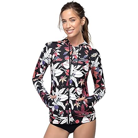 AXESEA Women's Hoodie Rash Guard UV Sun Protection Long Sleeve Hooded Swim Shirts Full Zip Front Swimsuit Tops Cover