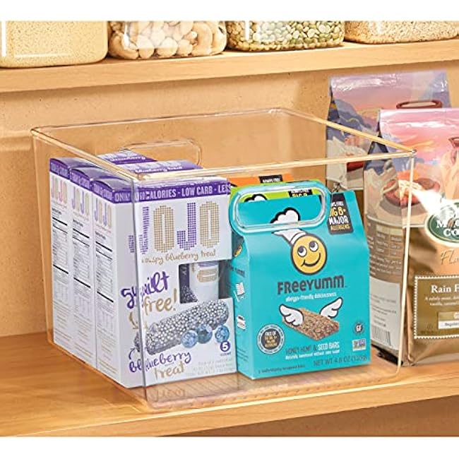 mDesign Plastic Modern Storage Organizer Bin Basket with Handles for Kitchen Organization - Shelf, Cubby, Cabinet, and Closet Organizing Decor - Ligne Collection - Clear