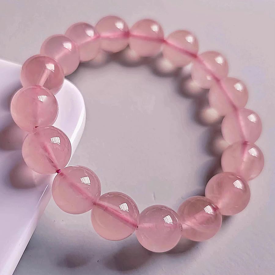 Bracciale in Quarzo Rosa Naturale del Madagascar per Uomo e Donna – Bracciale Elasticizzato con Perline di Cristallo Rosa Autentico,9mm
