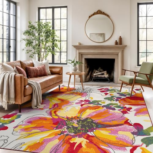 Rugshop Modern Bright Flowers Non-Slip (Non-Skid) Area Rug 8 x 10 (7' 10' x 10') Multi