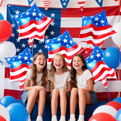 Image of 24 Pcs 4th of July Balloons,American Flag Balloon,Patriotic Party Decorations,18 inch Red White Blue Star Foil Balloon for Independence Day Memorial Day Party Supplies (American Flag Star)