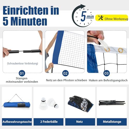 Rete per volani con supporto, rete da badminton, regolabile in altezza, con 2 volani e borsa per il trasporto, supporto a rete portatile, per badminton, tennis, pallavolo (420 cm)