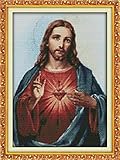 Needlework DIY DMC Cross Stitch Sets for Embroidery Kits Sacred Heart of Jesus Patterns Counted Cross-Stitching Home Decoration - (Color: R247-1, Cross Stitch Fabric CT Number: 14CT Counted Product)