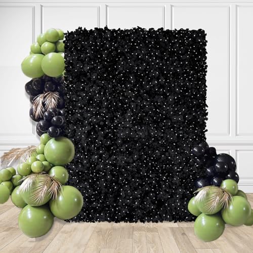 Image of Black Floral Photo Backdrop 3.5x4.6ft Silk Hydrangea Artificial Flower Wall Panels for Halloween Birthday Party Graduation Background Decorations