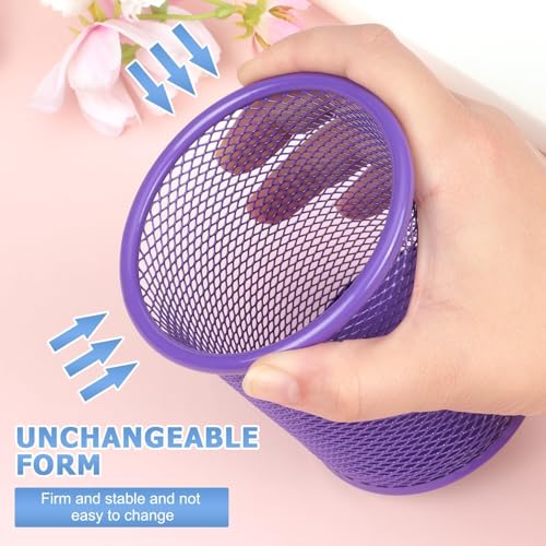 Image of Metal Mesh Pen Stand for Office & Home Desk | Black Stationery Holder Organizer for Pens, Pencils, Markers, Makeup Brushes | Durable Round Wire Mesh Pen Stand (Pack of 1) (purple)