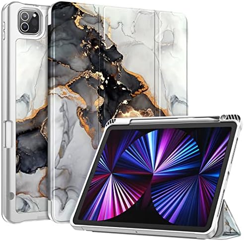 Fintie Funda Compatible Con IPad Pro 12,9" (2022/2021/2020/2018-6.ª, 5.ª, 4. ª Y 3.ª Gen) Carcasa Ligera Con Portalápiz Trasera Transparente Mate Auto- Reposo/Activación, Mármol