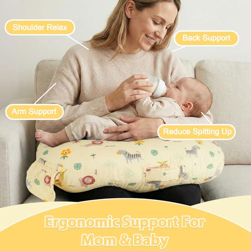 Image of x-vesolje Plus Size Nursing Pillow Wider Support, Breastfeeding Pillow with Adjustable Strap Fit All Body Type, Ergonomic Breast Feeding Pillow, Baby Feeding Pillow for Mom- Max Size /Animal Yellow