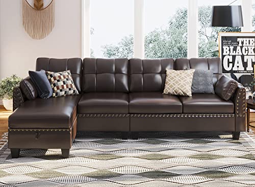Honbay Faux Leather Sectional Sofa Couch Reversible L Shaped Couch Sofa 4 Seat Sofa Sectional Couch For Small Apartment #TOP2