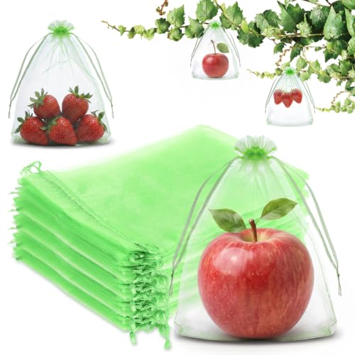 Ouligay 50 Stück Traubenschutzbeutel 20 x 15cm Obst Schutzbeutel Weintrauben Schutzbeutel mit Zugband Organzabeutel Garten Netzbeutel zum Schutz vor Vögel Wespen Fruchtfliegen Insekten (Grün)