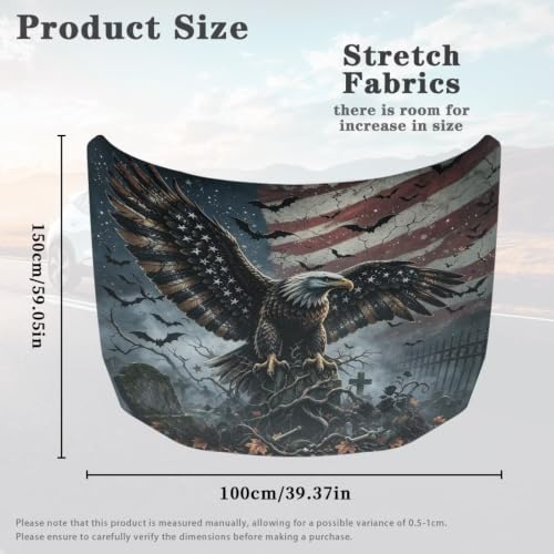 Image of American Flag Eagle Halloween Graveyard Print Car Hood Cover Protector 59x39 Inch Stretchable Auto Hood Wraps Waterproof Halloween Automotive Exterior Accessories for Most SUV Sedans Trucks