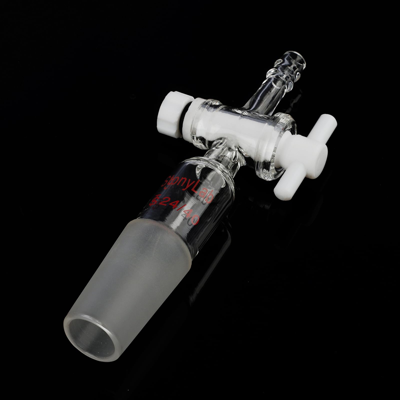 stonylab Adaptateur en Verre, Adaptateur de Contrôle de Débit de Vide en Verre Borosilicaté avec Robinet PTFE, Raccord 24/40 et Connexion de Tuyau Droite Verrerie de Laboratoire