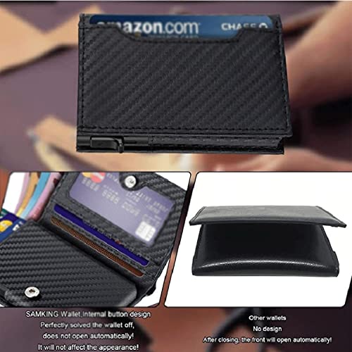 Spacious & Functional Men's Purses Business Metal Aluminum Carbon Fiber Leather Wallets 100% Genuine Leather Slim Pop Up Card Holders Billfold Clutch Purse2